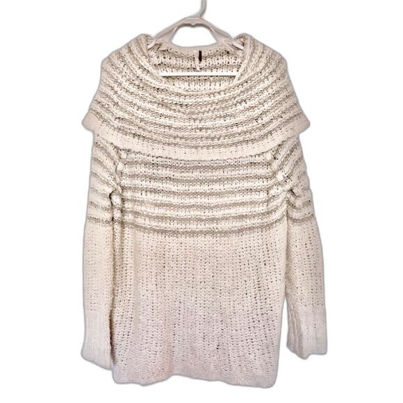 Free People Sweaters - Free People Engineer Stripe Cowl Neck Sweater, Cream,‎ Neutral Beachy Size M